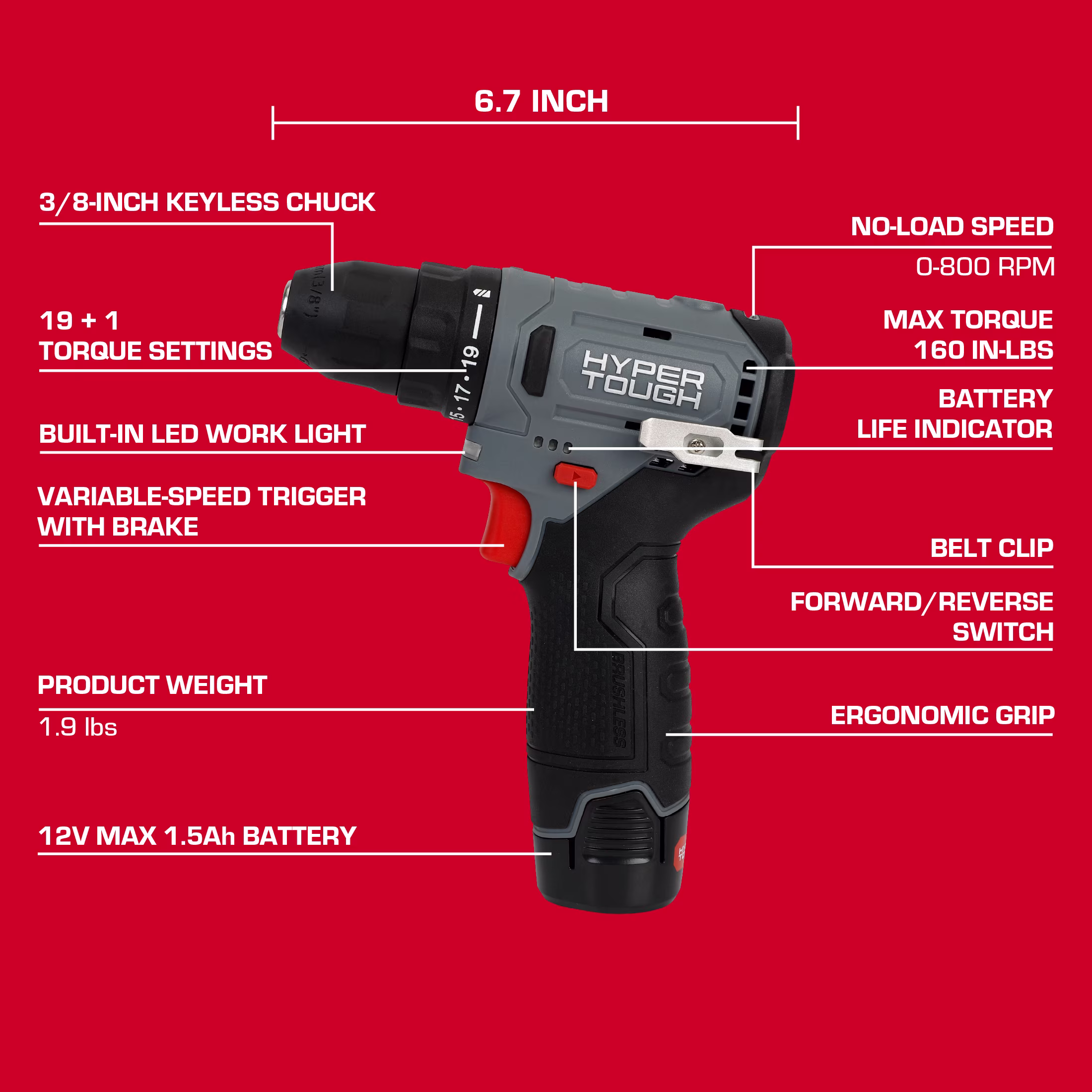6778a781d86734ef0dc2d7c84e48aef4fb6cbf11a8a2a4a14d25d5cce9ec305e Hyper Tough 12V Brushless Cordless Drill Driver with 1.5Ah Battery