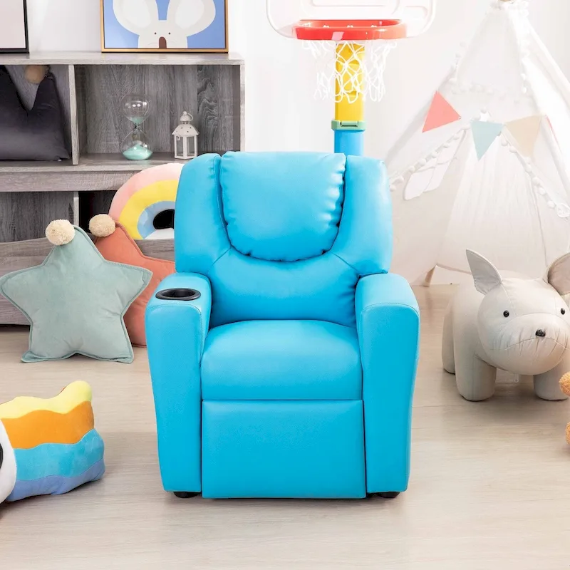 69981ca0d784a2223ed4c78a42738528720aba03355a77c881d83520901719be PVC Kids Recliner Chair with Push-Back Reclining Function, Cup Holder, and Comfortable Footres(Black,pvc)