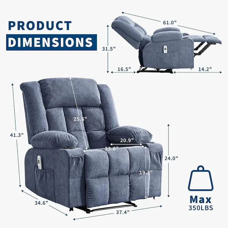 69b80c74a7bdcbec95124edb521eecaca160b3bc93a37e11a23661cef375f3c3 Remote Control Recliner Chair with Heat and Massage(Grey)