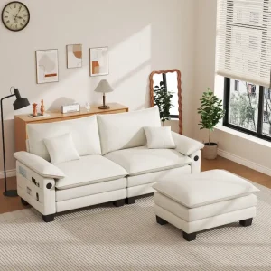 Modular Sectional Sofa, Comfy Cloud Couch Sectional Sofa with Ottoman, Deep Seat Sofa Sleeper for Living Room(Cream)