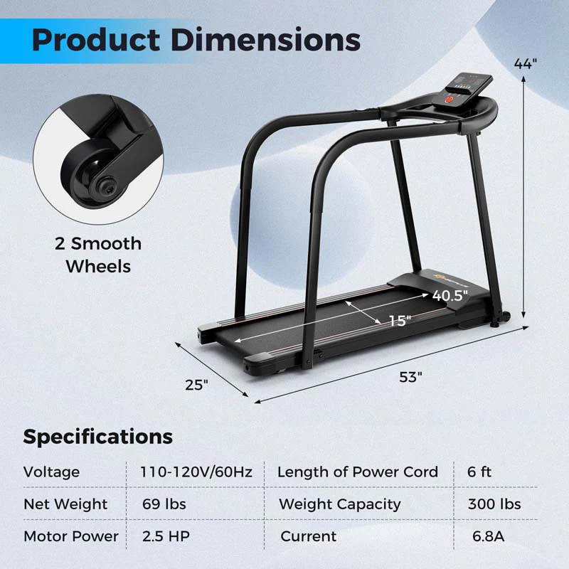 6a20ed4181148d0ea9618c9190ded504b8357b478cccd35d13104d9f5322e457 2.5 HP Walking Treadmill for Senior with Long Handrail, 300 lbs Capacity, Recovery Fitness Exercise Machine for Home with Pulse Sensors