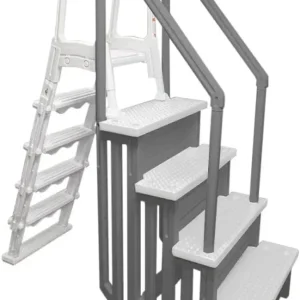 Non-slip entry steps for pools | Grey | For above-ground pools | Can be installed on terraces with a height of 122 to 137 cm | Load capacity up to 136 kg(Steps  Flip Up Ladder/White)