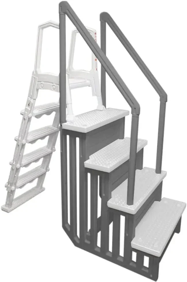 6ae702b40437182cc3bd7c69e149c7d9195130e4df96214032046b5431d25b1b Non-slip entry steps for pools | Grey | For above-ground pools | Can be installed on terraces with a height of 122 to 137 cm | Load capacity up to 136 kg(Steps Flip Up Ladder/White)