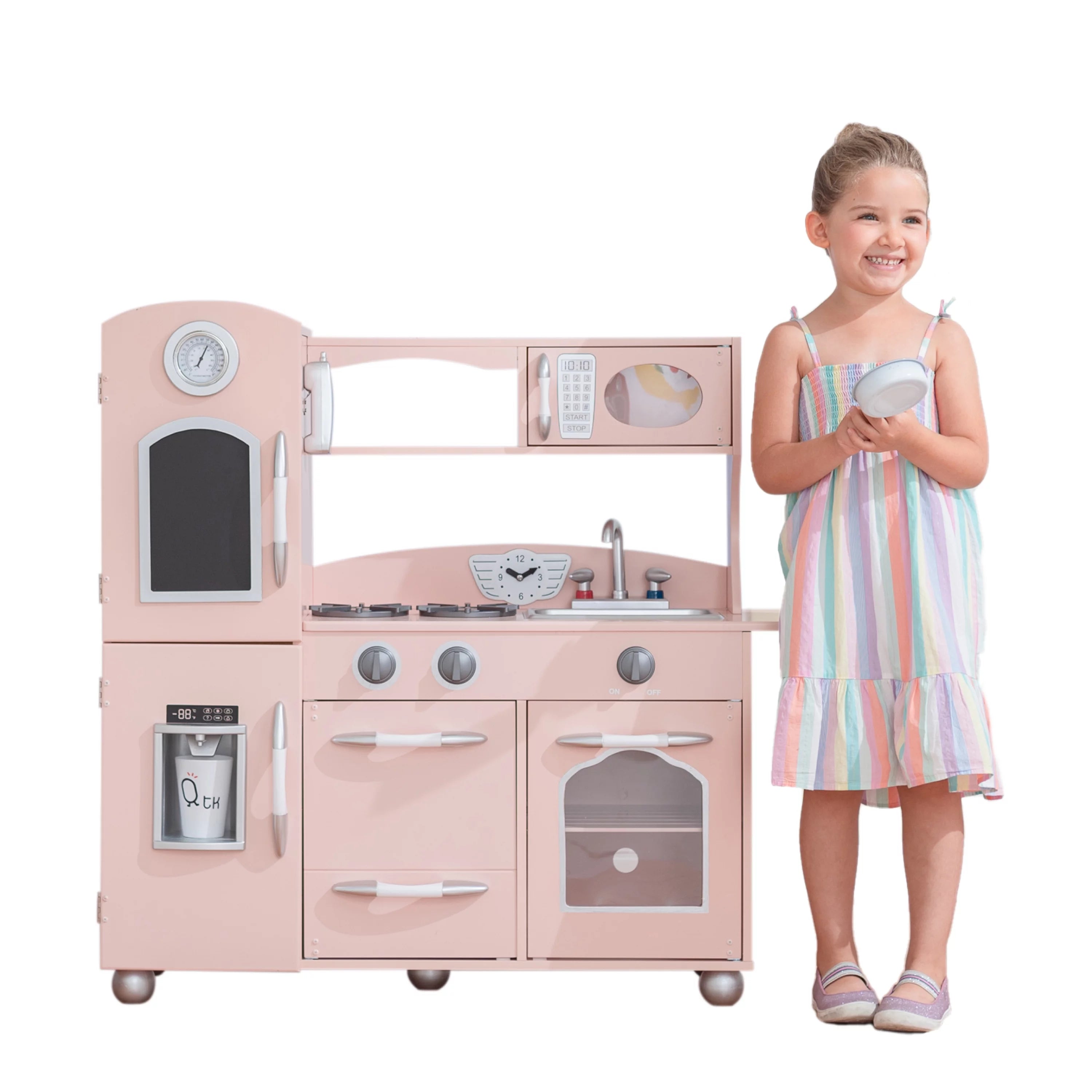 6b7d9a13ca5868304f4c9b648744ab5e7deb3726b96dcf2a43e1f6f65f5e18d9 Little Chef Westchester Retro Wooden Play Kitchen Pink(Pink/ONESIZE)