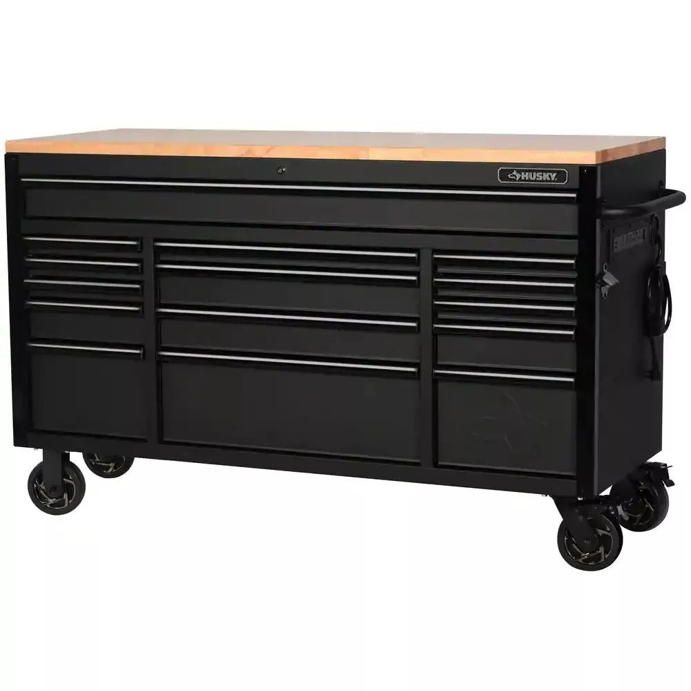 6ba4abc9c46b6c1e049e2800cb13664d1d03e1dfcc1c722962972e95b44a2597 Heavy Duty 61 in. W x 23 in. D 15-Drawer Mobile Workbench with Solid Wood Top