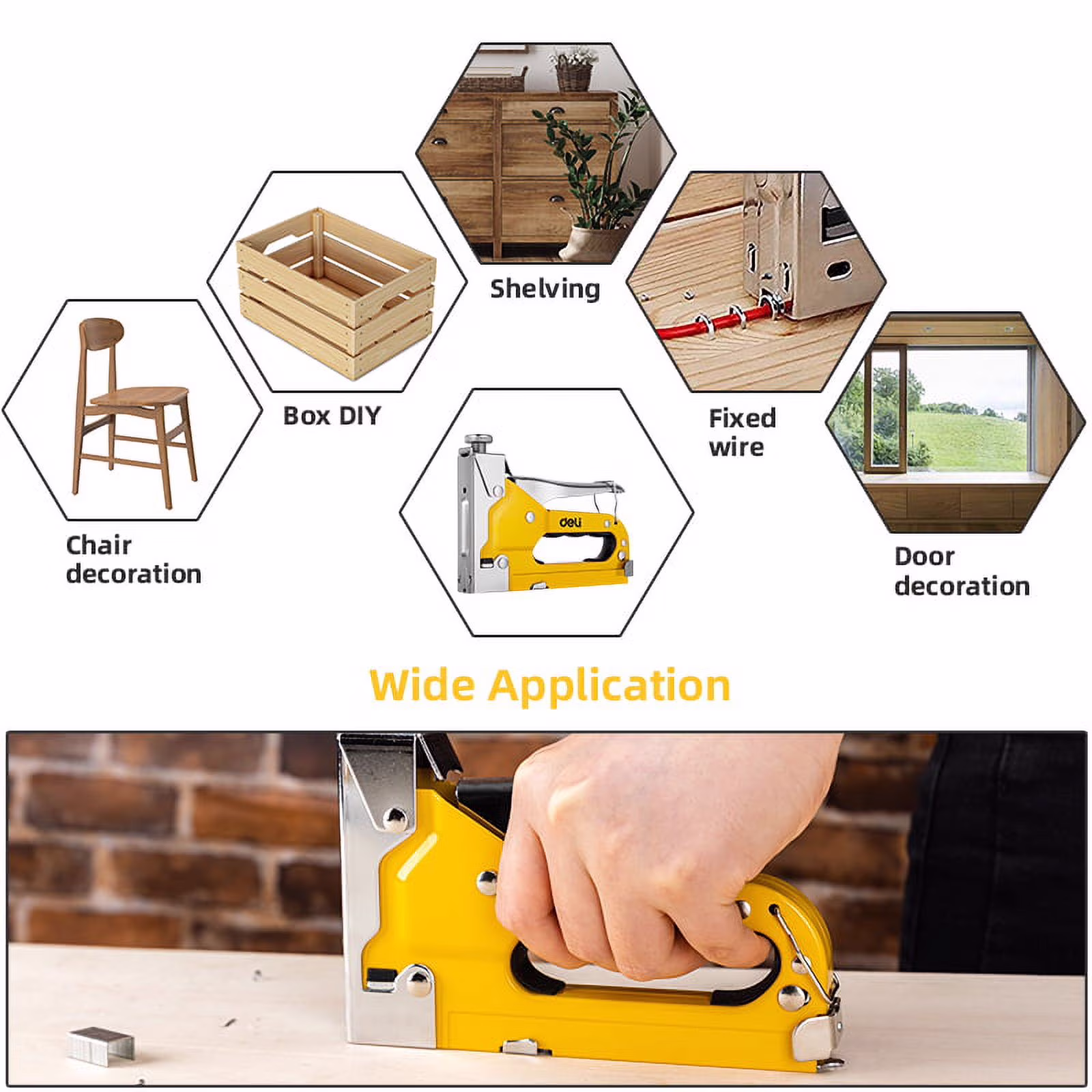 6ba73b1d545c00772e4038bc58f3643a9a366c969b97b03af8de510210ba3d79 Deli Staple Gun, Heavy Duty Staple Gun, 3 in 1 Manual Nail Gun with 6000 Staples(D, U and T-Type), for Upholstery, Material Repair, Carpentry, Decoration, Furniture, DIY