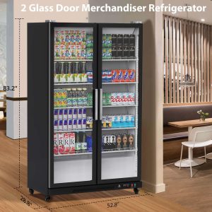 Commercial Refrigerator, Glass Door with LED Lighting ¨C Upright Beverage Display Cooler for Home, Store, Gym, or Office, Featuring Double Swing Doors and 39 cu.ft