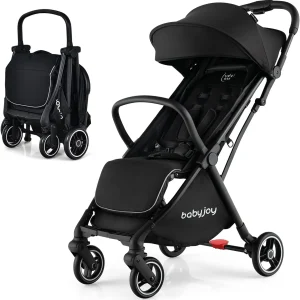 Compact Travel Stroller for Airplane Infant Toddler Stroller w/Adjustable Backrest  Canopy(Black)