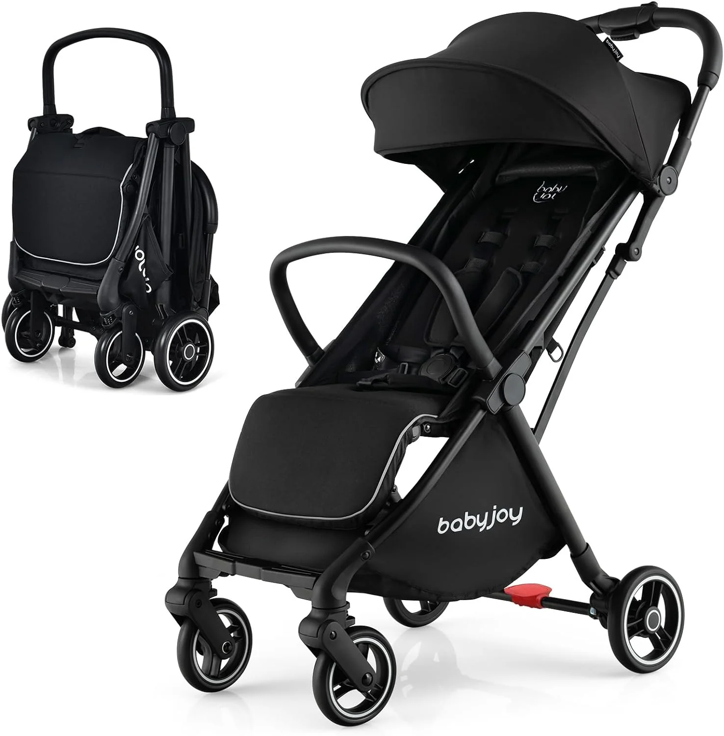 6c4a862bf3581353fef604e50e3085d5a45fb2692e4efc729c70f80276f1768e Compact Travel Stroller for Airplane Infant Toddler Stroller w/Adjustable Backrest Canopy(Black)