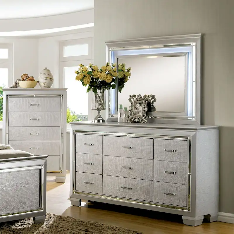 6d086561eeda3ae85d07ec7d7e52fd3ce613c6dc36fafacbd5950e5ad573706b Ruff Crocodile Contemporary Wood 9-Drawer 2-piece Dresser and Mirror Set by Furniture of America(Black)