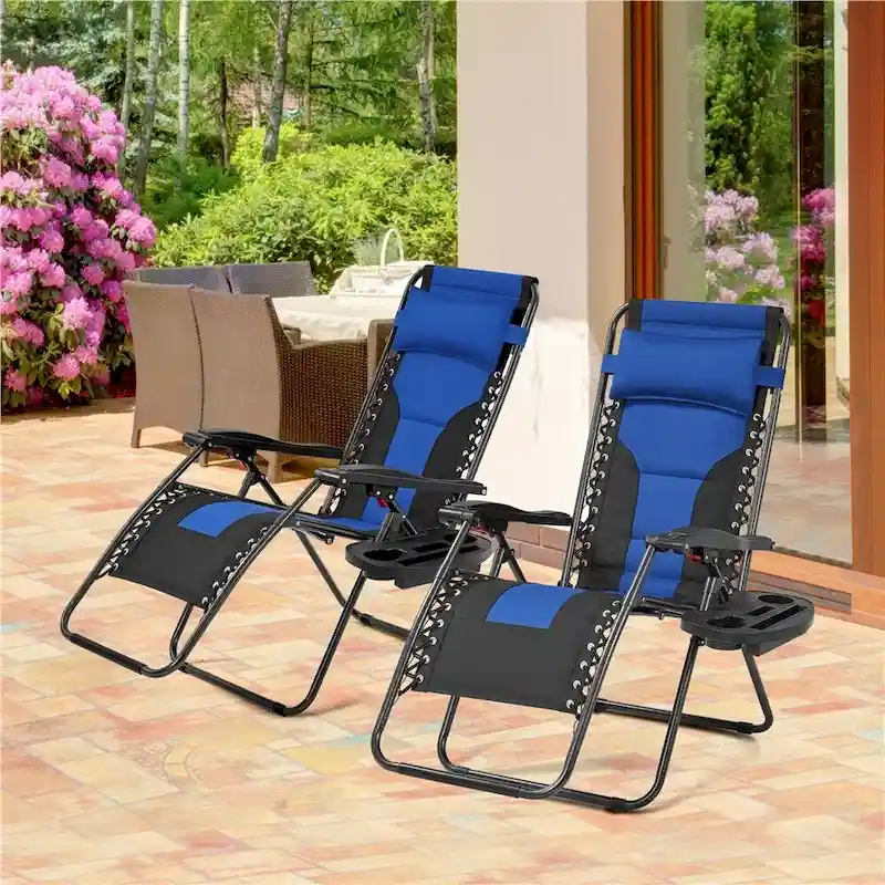 6d82e9757600cc8d1820e8e588602cedba721eadd1cc5a45615063aeebf9f953 Yaheetech 2pcs 26in Padded Outdoor Zero Gravity Chair Patio Lounge Camping Chair with Armrests and Pillow(Navy Blue/black)