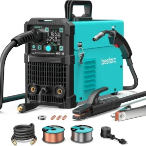 145A MIG Welder, 110V/220V Dual Voltage Gas/Gasless Flux Core MIG Welder/Lift TIG/Stick 3 in 1 Synergic MIG145 9GEN Welding Machine, Flux/Solid Welder Digital Screen Display(MIG165 110/220V)