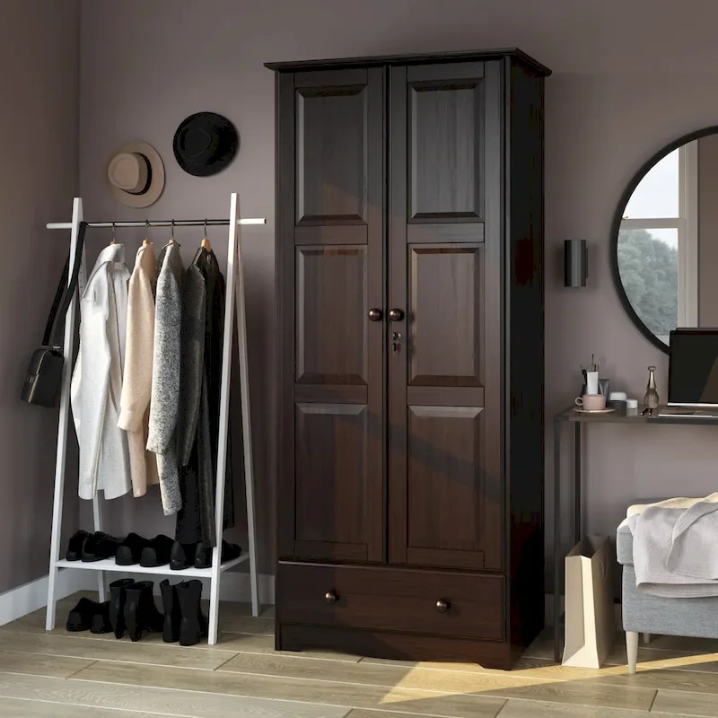 6dbb5a218d0db1b5eeb43e84fd27cd7dc6ca4172ee8e9b89ff292187fb489c97 Palace Imports 100% Solid Wood Flexible Wardrobe Armoire with Metal or Wooden Knobs(Mahogany)