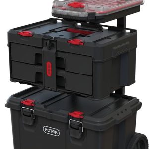 Modular Tools Organizer for Garage Storage and DIY, 3 Piece Resin Rolling Tool Box System for Small Parts(4PC System)