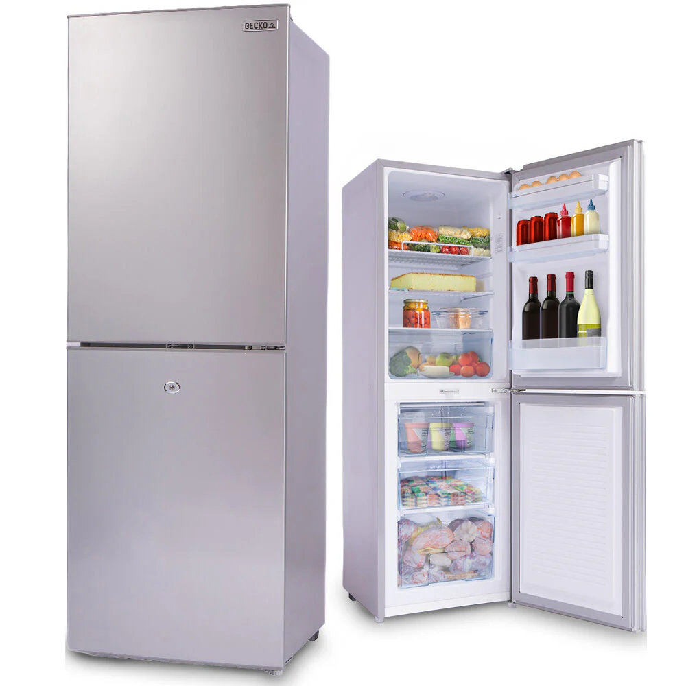 6fab3006e06a44351892b932ed9f46b8d3dcb64995e60eea0b546e033b47c769 GECKO 160L Upright Portable Fridge / Freezer, 12V/24V/240V for Motorhome and Caravan, Silver