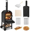 2 Layer Steel Outdoor Pizza Oven Wood Fire Pizza Grill Maker with Wheels, Pizza Stone  Peel, Waterproof Cover(Default Title)