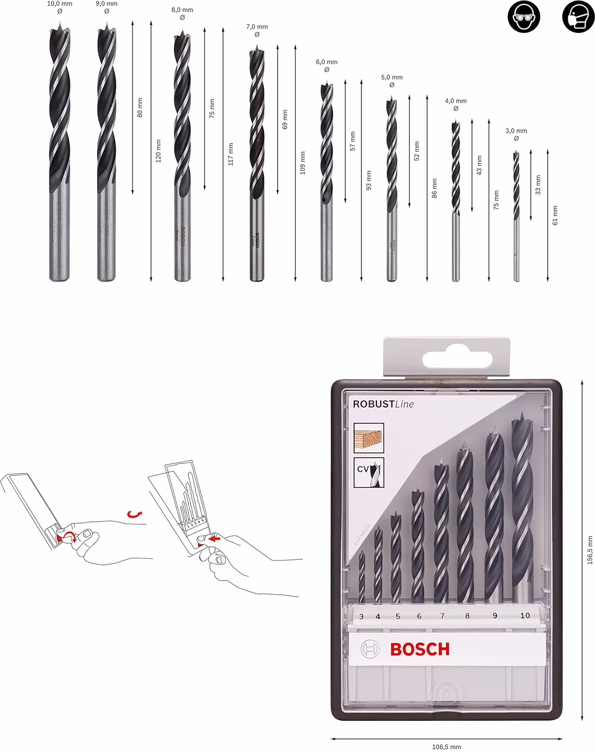 Bosch Professional 8 pcs. Brad Point Drill Bit Set (for wood, Ø 3 - 10 mm, accessories rotary d