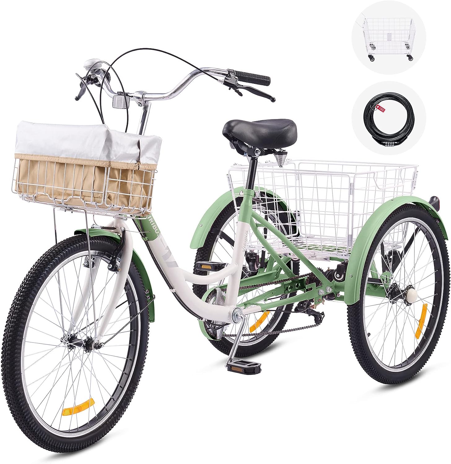 704948132e044b3b86af61c7fca0eace99fbd4b0962c4580ef825ccbfd3baad5 Viribus Adult Tricycle 7-Speed, 24¡ä¡ä Wheels, High Carbon Steel Frame, Front Rear Baskets, Adjustable Saddle(Default Title)