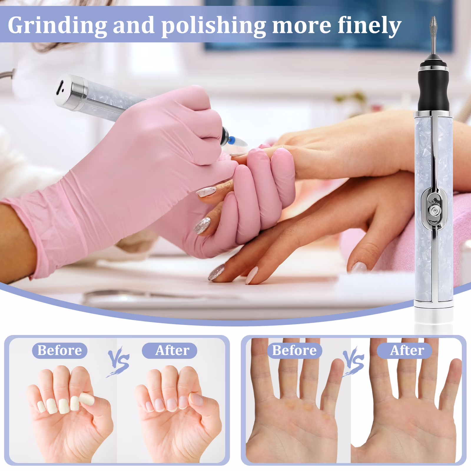 70d6d2ee26f528f3e12e76601a6c341972acfd1afb6db8fc6476357087ead397 FYJUCPA Aluminium Alloy Electric Nail File Kit for Thick Toe Nails Rechargeable 4 Gears Electric Nail Drill Machine Low Noise Electric Nail Grinder for Various Nails and Shapes