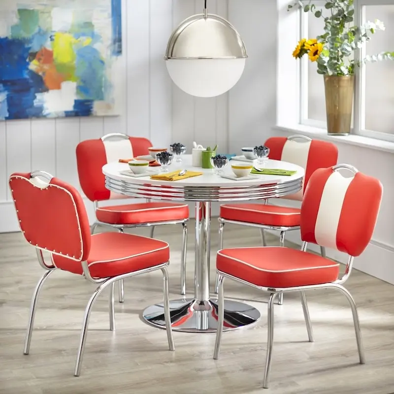 7136fd9aaa58389f465e26de2744ae5845e850999e716da8f63ca8b2a3bb9083 Simple Living Raleigh Retro 5-piece Dining Set(RED)