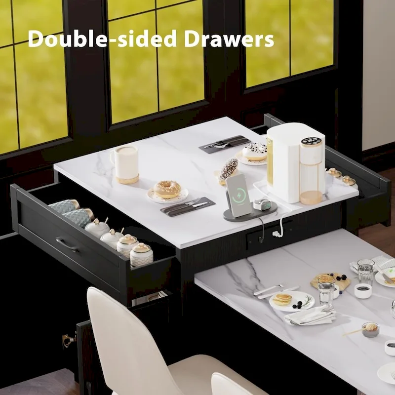 719ef07080464e2871c1df8934004dce3ce37ff6f0477af7b859a7d3320810c0 82.7 Wooden 4-6 Person Kitchen Island with Extendable Dining Table and Double-sized Storage(White)