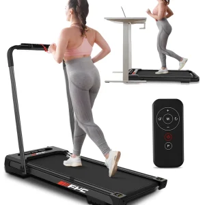 FYC 3.5HP Under Desk Treadmill 300LBS Weight Capacity, 2-in-1 Foldable Design, Remote Control & LED Display Compact Electric Walking and Running Machine for Walking, Running, Jogging (Black)