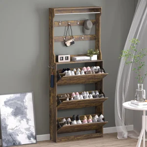 Shoe Cabinet with 3 Flip Drawers Hidden Wood Shoe Cabinet Freestanding Shoe Storage Cabinet(Grey/3-Drawer with Rack)