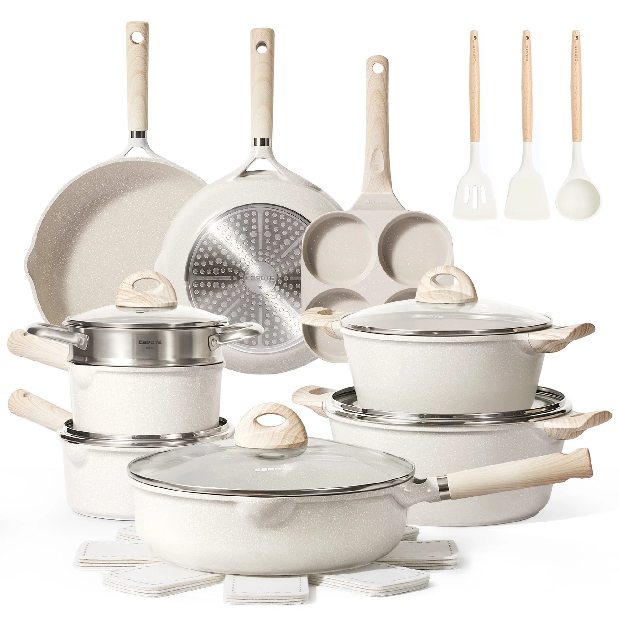 729062ce9e5e8736af66858475a799ca5de38d5b9336bd897e71e2980f90192b Carote Non Stick Pots and Pans Set, 21 Pcs Induction Kitchen Cookware Sets (Beige Granite)(21pcs Cookware Set)
