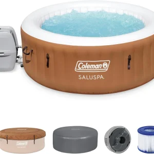Coleman SaluSpa Miami AirJet 2 to 4 Person Round Inflatable Hot Tub Portable Outdoor Spa with 120 Soothing AirJets and Insulated Cover, Black(Orange/Energy Efficient)