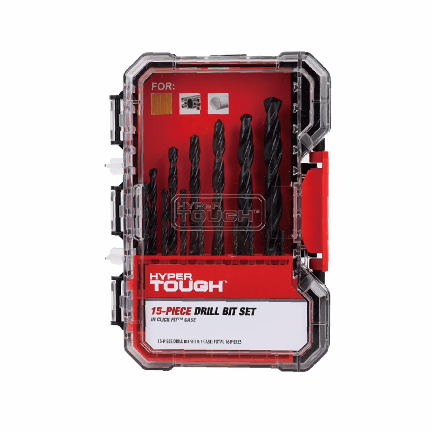730632a94d6652fe93d3486f64f252b6fe30f4c34f3f2b4c5c0970c93117b5c0 Hyper Tough 15-Piece Black Oxide Drill Bit Set in Click Fit Case