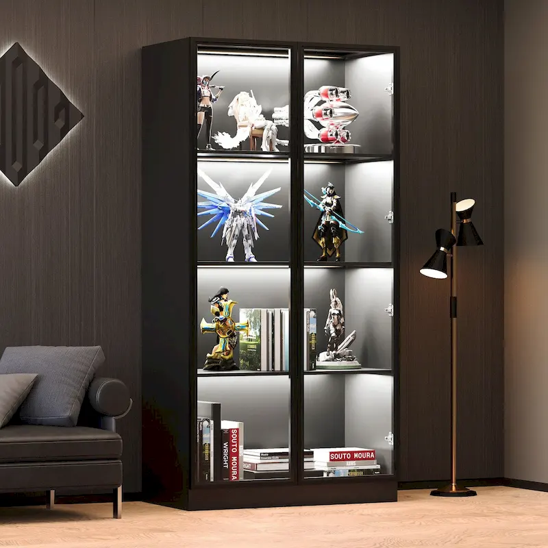 7343a1186b334240a66e246dace51b68891e60fb1cc0bc486d02603b3601e909 Display Storage Cabinet,Display Cabinet with Tempered Glass Doors, Showcase with 4-Tier Storage Shelves(Clear / Black)