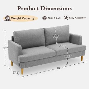 Loveseat Sofa Couch for Living Room USB Type C Ports Dark Gray Upholstered Small Couches(70 Inch/Green)