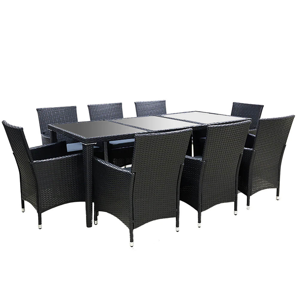 739cbc881a35d4378f0277eea28547e9fb6a02a74800e12ab677f5db1e98318f Gardeon Outdoor Dining Set 9 Piece Wicker Lounge Setting Black