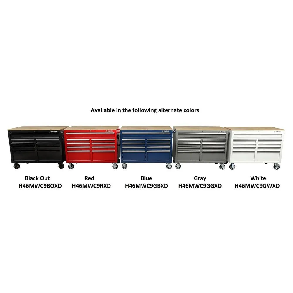 73e467a74976deb81a5433cc18966c9eb199be04e91f4f6477c0b3b2f62d8d69 46-in W x 24.5-in D 9-Drawer Mobile Workbench with Hardwood Top and Power Station ¨C Gloss Black(Black)