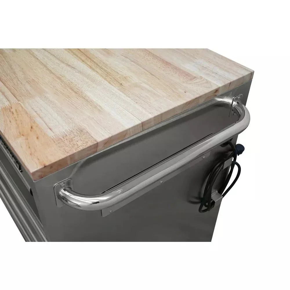 73f2a810d62eaab3ef78327ce2a3b6c63af22db7dd1749ce46ba8fbd2b92b8ee 72 in 18-Drawer 24 in. D Mobile Workbench with Solid Wood Top Stainless Steel