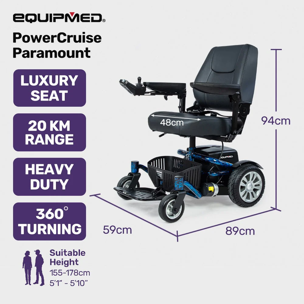 7436f40a888539d40bd6bdf3ae9d979ced5cb8cc4b1e473f4aa6bdc77751b953 EQUIPMED Heavy Duty Electric Wheelchair, Up to 20km Range, Ultra-Comfortable, Great Turning Circle, Safe Stable Non-Slip Anti-Roll Back Power Chair, Blue