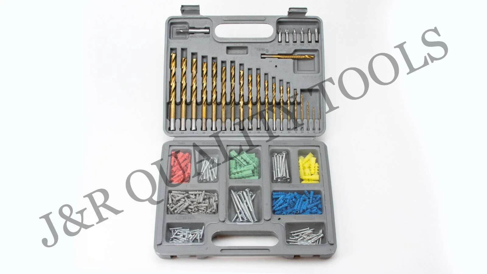 748e2933e312a4e59ac585c1e72318a1a211fc90c534dd35e42c807359e3950b KLYNE - 303Pc Titanium Twist Drill Bit Assortment Set Wall Plug Drill Bit Saw Kit