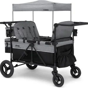 Jeep Wrangler Deluxe 4 Seater Stroller Wagon by Delta Children Premium Quad Stroller Wagon(Grey)