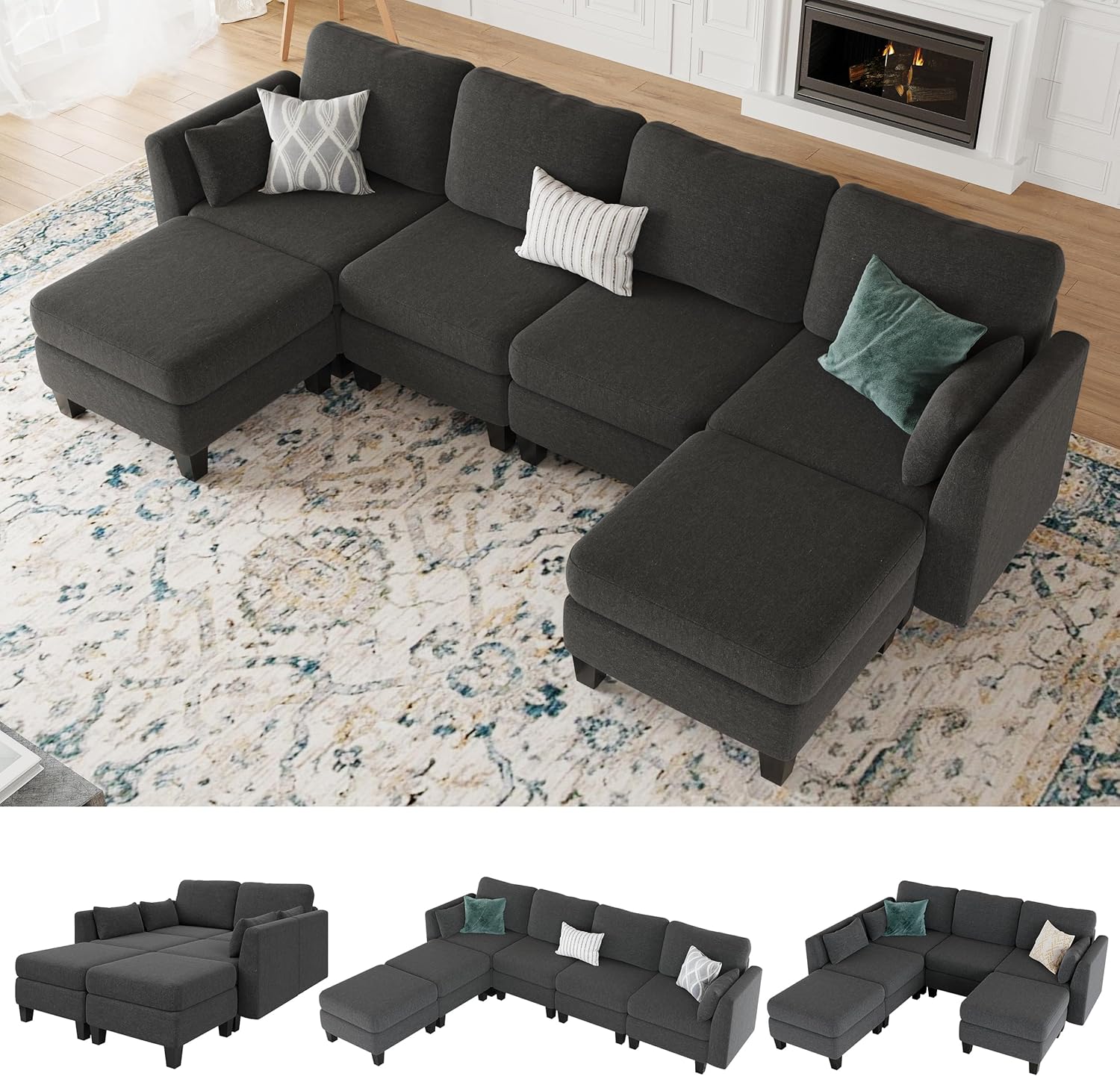 753c8ff311a7b403d4b556547feab1a5bc24ecb5071eb3d8794ed39919390235 Modular Sectional Sofa, Convertible U Shaped Sofa Couch with High Density Memory Foam, 6 Seat Comfy Modular Sofa Couch for Living Room, Modern U Shaped Sectional Sofa, Dimgrey(Dimgrey)