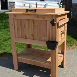 All Weather 48 Quart Antiqued Cedar Cooler Stand with Brass Drain, Bottle Opener and Cap Catcher, Beer Cooler.(Cedar)