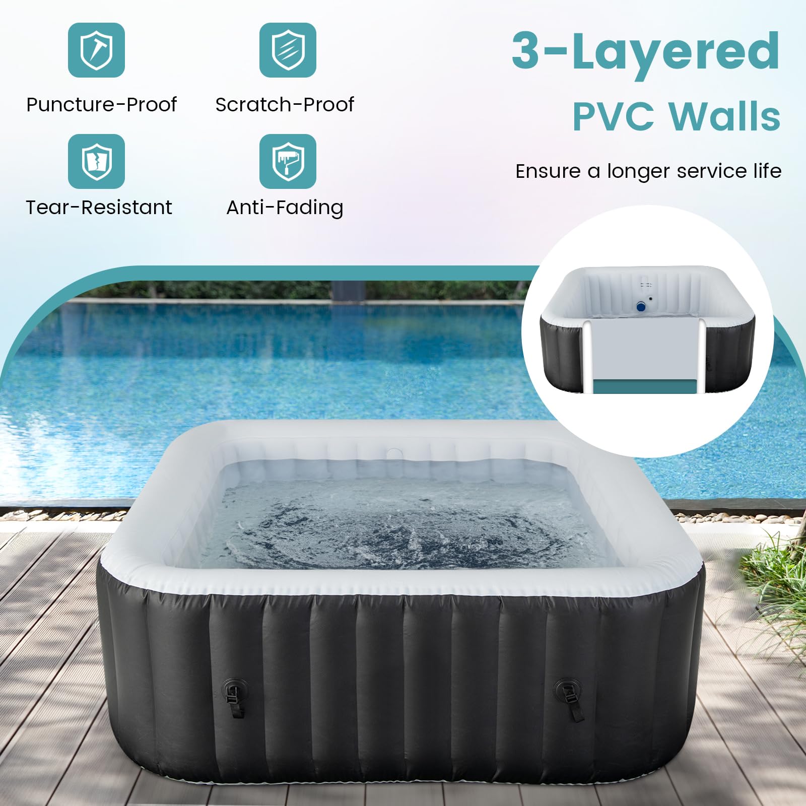 75d095f01fb0c202b0f52ddbdc19bed690a65e46933df41449fa036a5619ba3b Inflatable Hot Tub, Blowup Pool Hottub, Portable Outdoor Water SPA(71????x70???? Rectangular 4-6 Person)