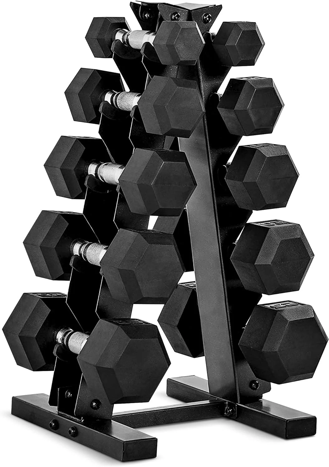 764ee4af68e4e79387a04198145df4982fb26dc562de82503f8ce8d3c79d4519 2025 CAP Barbell 150 LB Coated Hex Dumbbell Weight Set with Vertical Rack, Black