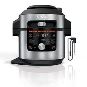 Ninja OL701 Foodi 14 in 1 SMART XL 8 Qt. Pressure Cooker Steam Fryer with SmartLid  Thermometer   Auto Steam Release, that Air Fries, Proofs  More, 3 Layer Capacity, 5 Qt. Crisp Basket, Silver/Black(6.5 Quarts/2-Layer Meals)