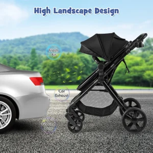2-in-1 Convertible Baby Stroller, Foldable Infant Carriage with Reversible Seat(Black)