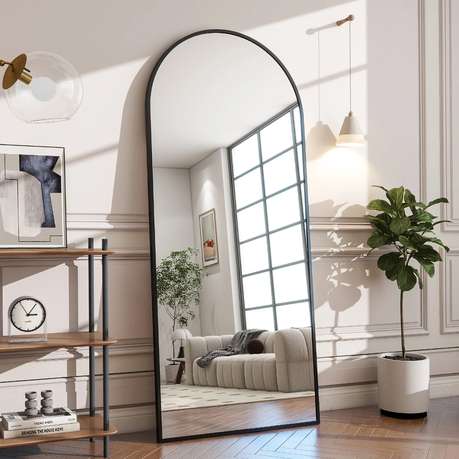 76f78409f63f40f1a009fc3f3a174fcae3aab62df7727d87095290a1026ac469 Metal Arch Full Length Mirror Floor Mirror Wall-Mounted(21x64/Black)