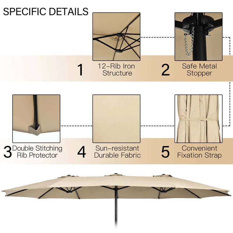 778d6b48cc209c052f73d17e5fd1a5df911d2a9550b7ab23dcaa1a9cb0ecd878 10Pcs Patio Rattan Dining Set with 15FT Double-Sided Umbrella, Heavy Duty Acacia Wood Table Stackable Wicker Chairs(Beige)