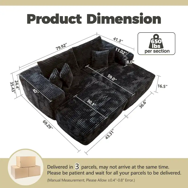 77e0dacb7fd5a405e48b9bca632506f8566bb4283f8eaf9b4d8bfce4f400fab4 HOOOWOOO Modern Plush Sectional Sofa L-shaped Couch with Removable Ottoman(Grey)