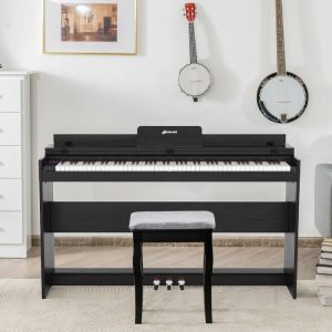 88 Key Full Size Electric Piano Keyboard with Stand 3 Pedals MIDI Function(Black)