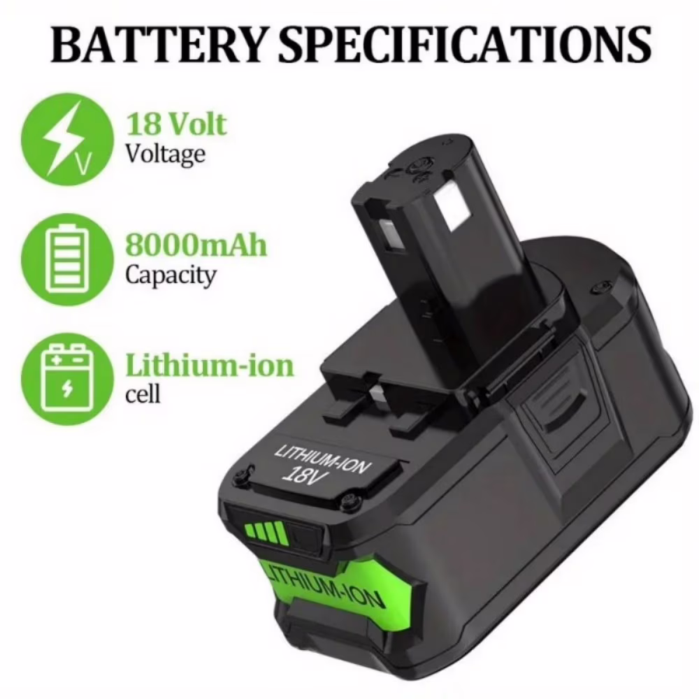 2Pack 8.0Ah 18 Volt Replacement for Ryobi 18V Battery ONE  Plus Li-ion P108 P102 P103 P104 P105 P107 P109 P122 PBP005 PBP004 PBP003 PBP002 RB18L50 BPL1820 Cordless Power Tools with LED Indicator