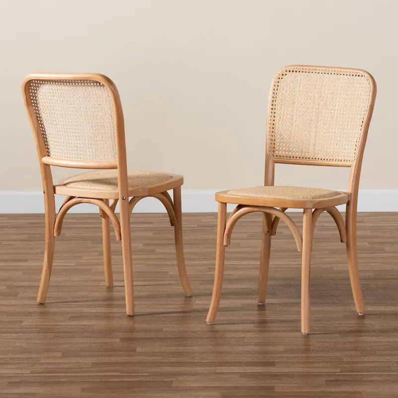 796e11773a5bd0ed9ff60b1e058a666bbe4f9146ee79656944266de56f7551cf Neah Mid-Century Modern 2-Piece Woven Rattan and Wood Dining Chair Set(Beige, Natural Brown)